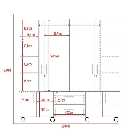Closet Siena Wengue 200 cm con Ocho Puertas y Dos Cajones - Closets | Bylmo