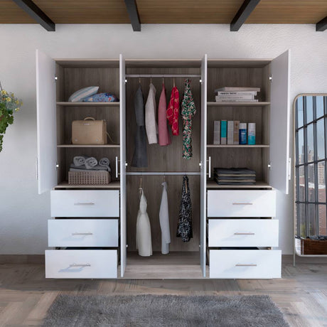 Closet Cooder Ceniza 180 cm con Cuatro Puertas y Seis Cajones - Closets | Bylmo