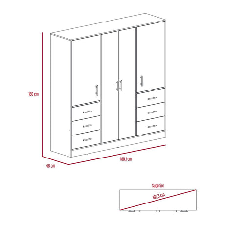 Closet Cooder Ceniza 180 cm con Cuatro Puertas y Seis Cajones - Closets | Bylmo