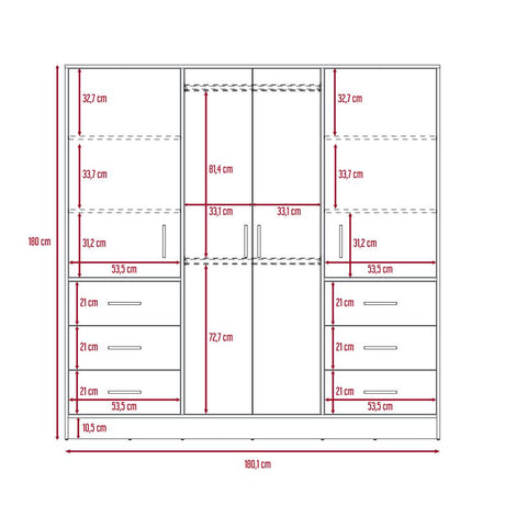 Closet Cooder Ceniza 180 cm con Cuatro Puertas y Seis Cajones - Closets | Bylmo