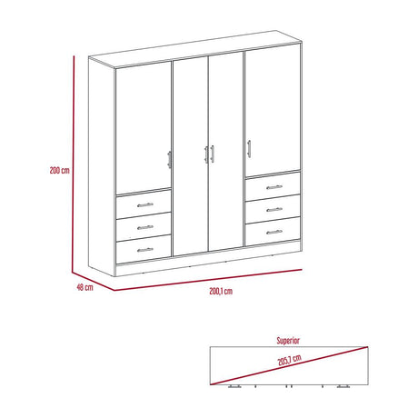 Closet Cooder Ceniza 200 cm con Cuatro Puertas y Seis Cajones - Closets | Bylmo