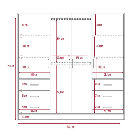 Closet Cooder Ceniza 200 cm con Cuatro Puertas y Seis Cajones - Closets | Bylmo