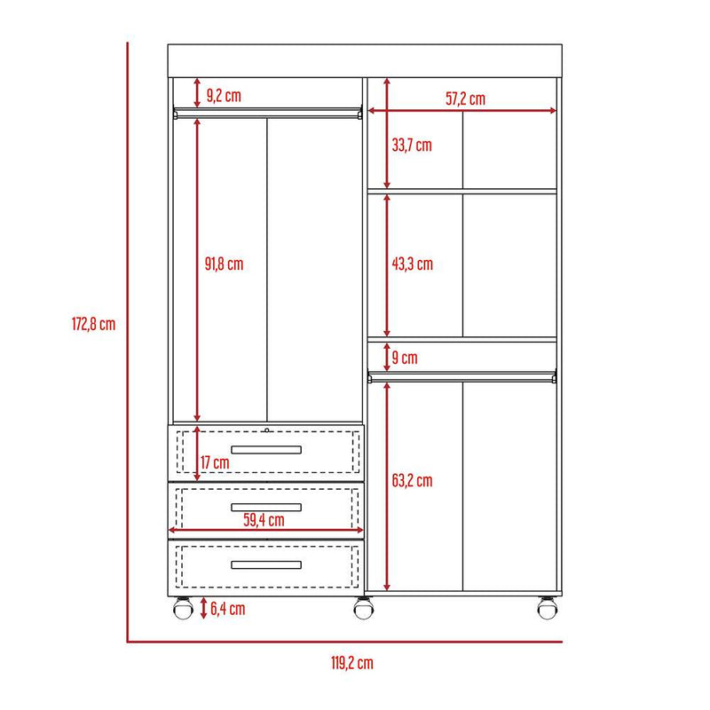 Closet Denver Wengue 119 cm con Cuatro Puertas y Dos Cajones