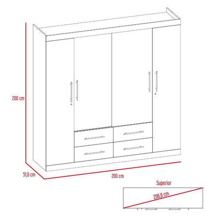 Closet Fira Wengue 200 cm con Cuatro Puertas y Cuatro Cajones - Closets | Bylmo