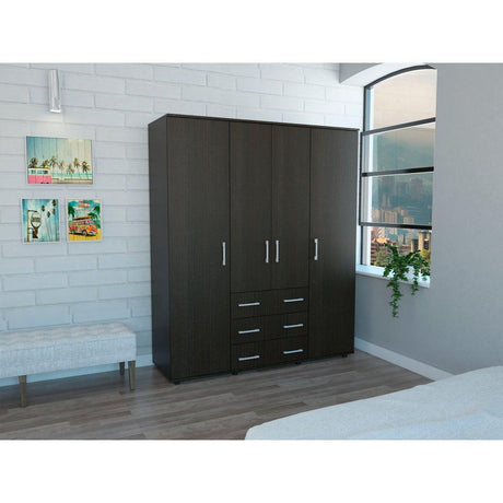 Closet Fontan Wengue 150 cm con Cuatro Puertas y Tres Cajones - Closets | Bylmo