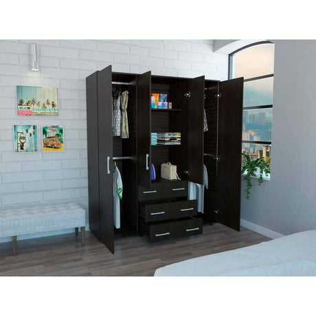 Closet Fontan Wengue 150 cm con Cuatro Puertas y Tres Cajones - Closets | Bylmo