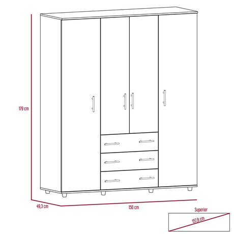Closet Fontan Wengue 150 cm con Cuatro Puertas y Tres Cajones - Closets | Bylmo