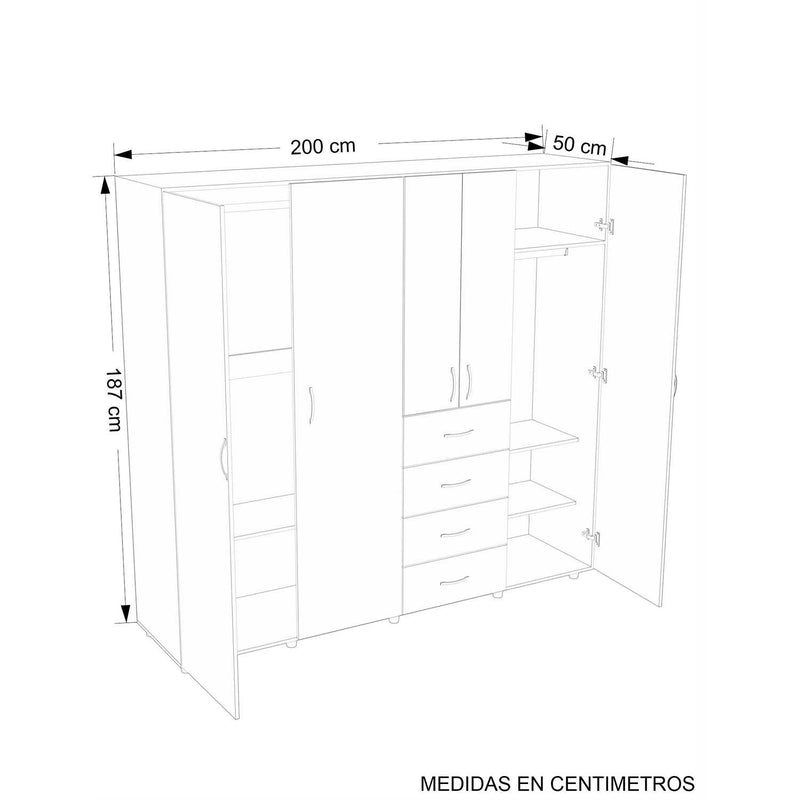 Closet London Germany Blanco 200 cm con Cajones, Puerta y Entrepaños