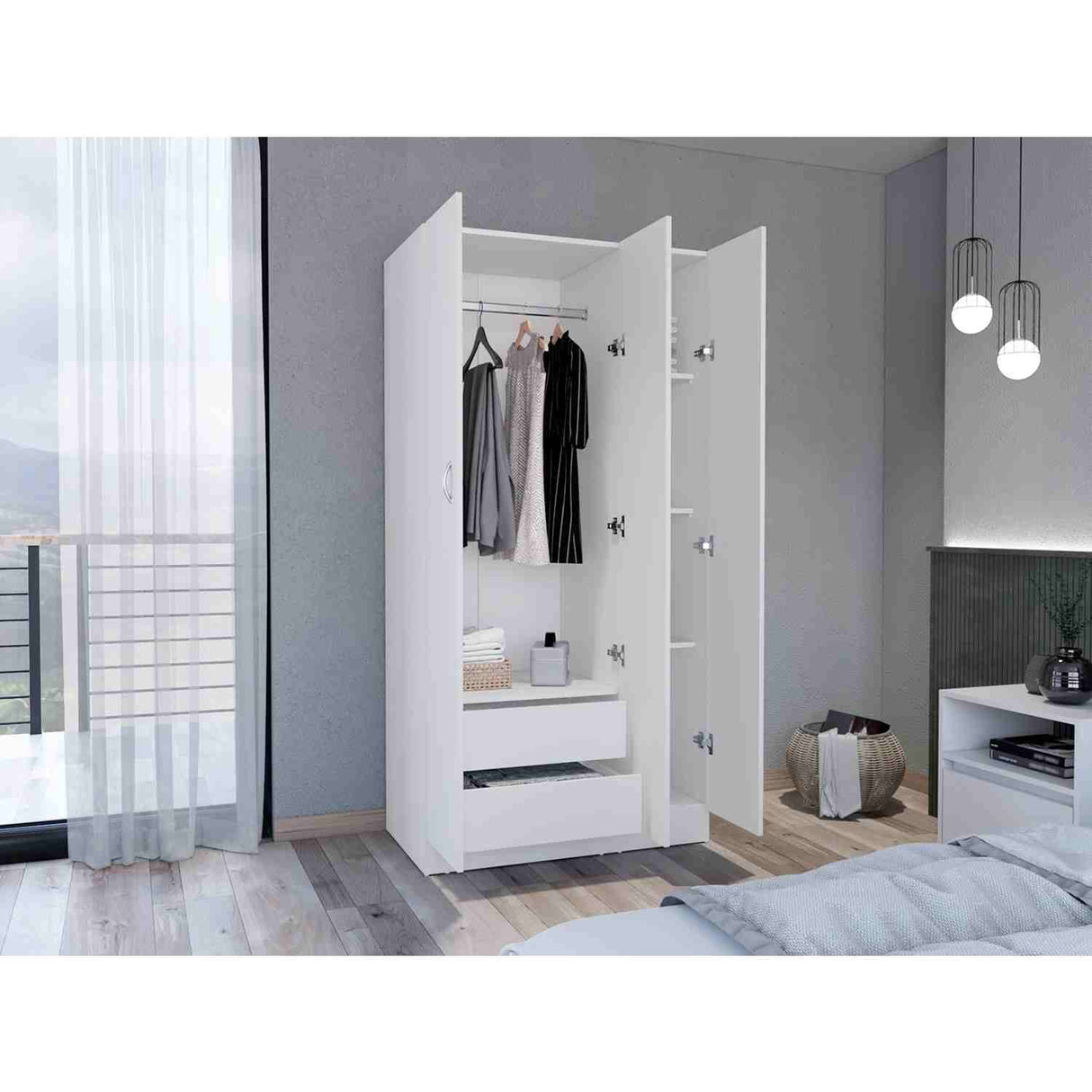 Closet Luna Blanco 90 cm con Tres Puertas y Dos Cajones - Closets | Bylmo