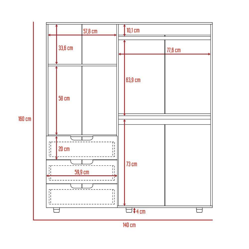 Closet Magno Wengue 140 cm con Cuatro Puertas y Tres Cajones - Closets | Bylmo