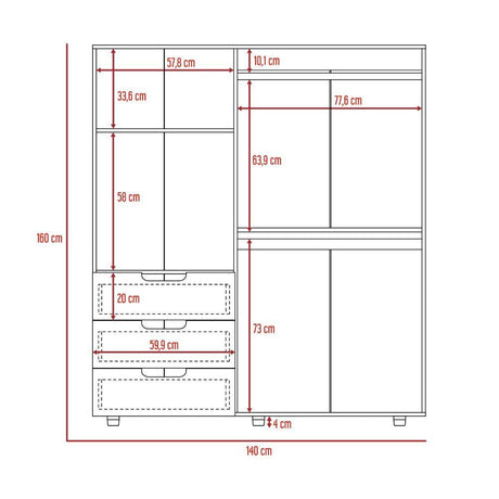 Closet Magno Wengue 140 cm con Cuatro Puertas y Tres Cajones - Closets | Bylmo