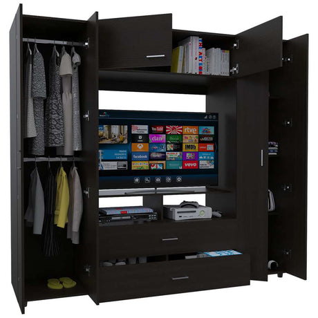 Closet Manila Wengue 198.4x179.9cm con 2 Cajones con 3 Entrepaños con Espacio para TV - Closets | Bylmo