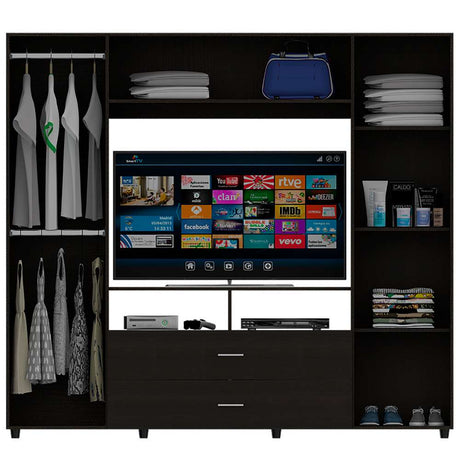 Closet Manila Wengue 198.4x179.9cm con 2 Cajones con 3 Entrepaños con Espacio para TV - Closets | Bylmo