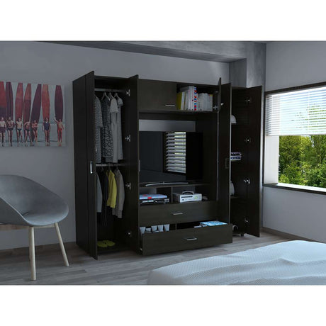 Closet Manila Wengue 198.4x179.9cm con 2 Cajones con 3 Entrepaños con Espacio para TV - Closets | Bylmo