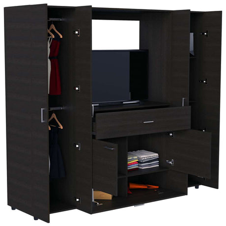 Closet Manila Wengue 198.4x179.9cm con 2 Cajones con 5 Entrepaños con Espacio para TV - Closets | Bylmo