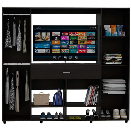 Closet Manila Wengue 198.4x179.9cm con 2 Cajones con 5 Entrepaños con Espacio para TV - Closets | Bylmo