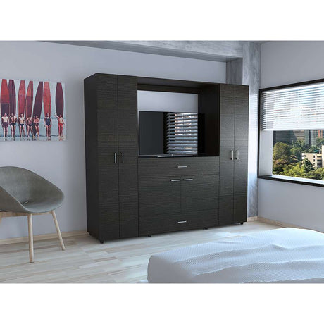 Closet Manila Wengue 198.4x179.9cm con 2 Cajones con 5 Entrepaños con Espacio para TV - Closets | Bylmo