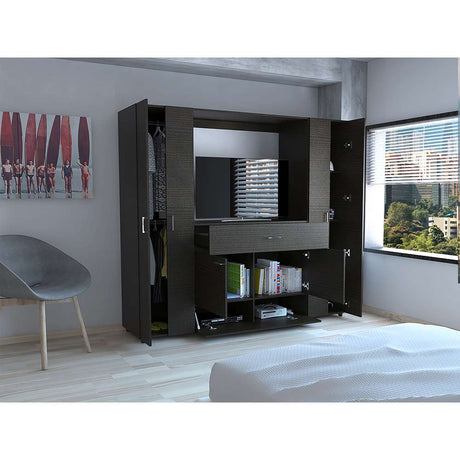 Closet Manila Wengue 198.4x179.9cm con 2 Cajones con 5 Entrepaños con Espacio para TV - Closets | Bylmo