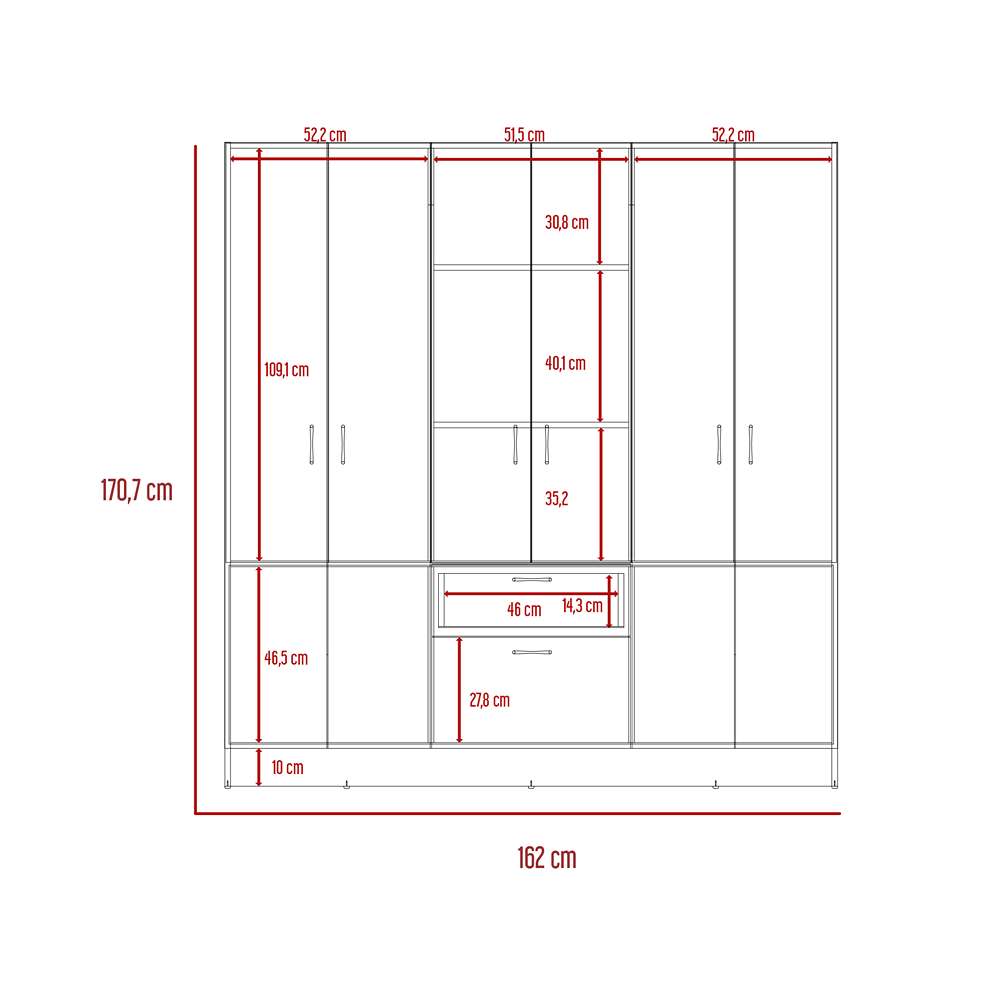 Closet Mitú Ceniza 162 cm con Siete Puertas y un Cajón - Closets | Bylmo
