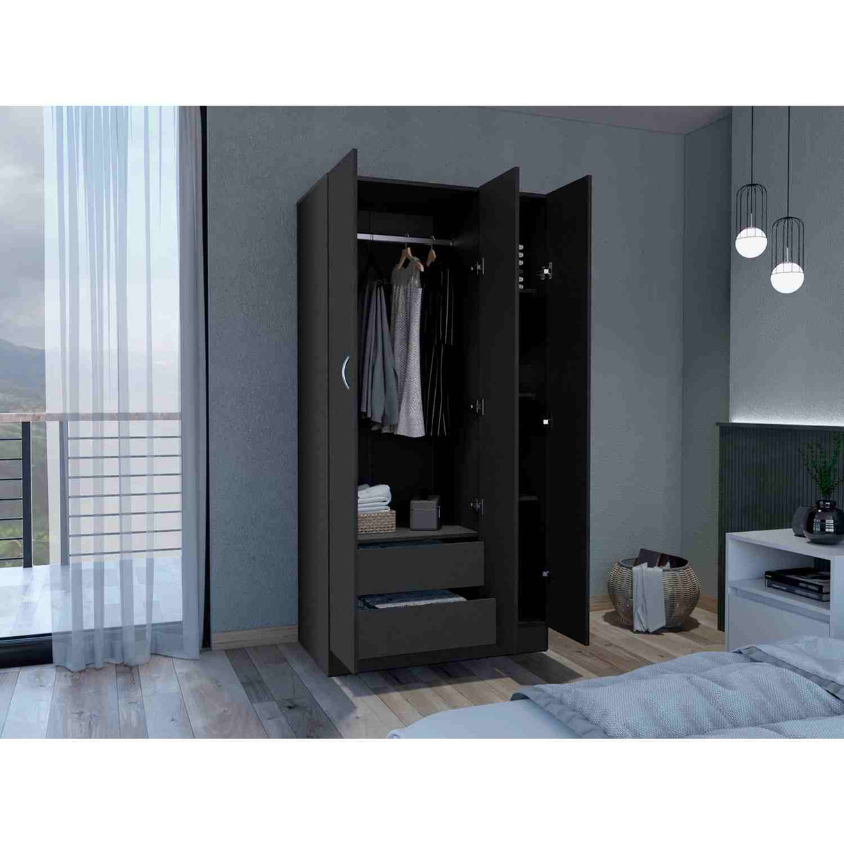 Closet Ohio Wengue 90x180cm con 2 Cajones con 3 Entrepaños - Closets | Bylmo