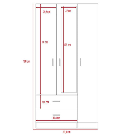 Closet Oporto Coñac 89 cm con Tres Puertas y Dos Cajones - Closets | Bylmo