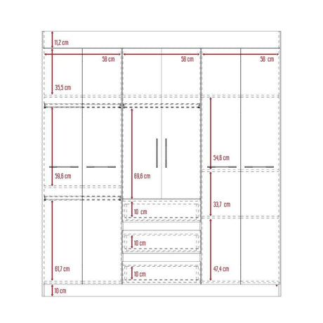Closet Oslo Wengue 180 cm con Seis Puertas y Tres Cajones - Closets | Bylmo