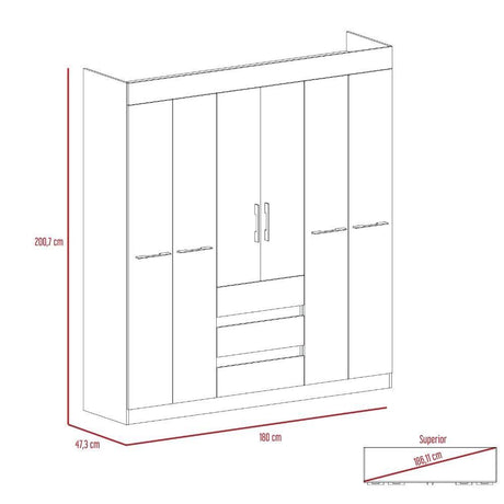 Closet Oslo Wengue 180 cm con Seis Puertas y Tres Cajones - Closets | Bylmo
