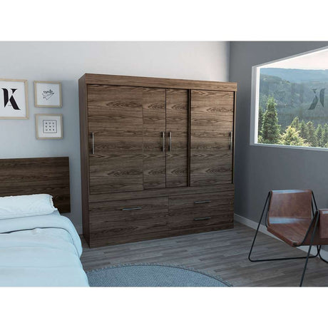 Closet Portofino Coñac 180 cm con Cinco Puertas y Dos Cajones - Closets | Bylmo