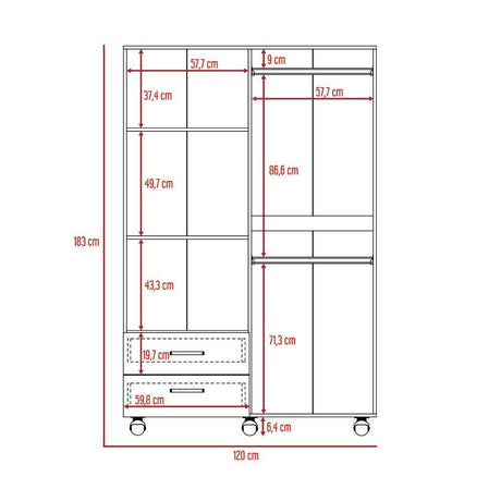 Closet River Wengue 120 cm con Cuatro Puertas y Dos Cajones - Closets | Bylmo