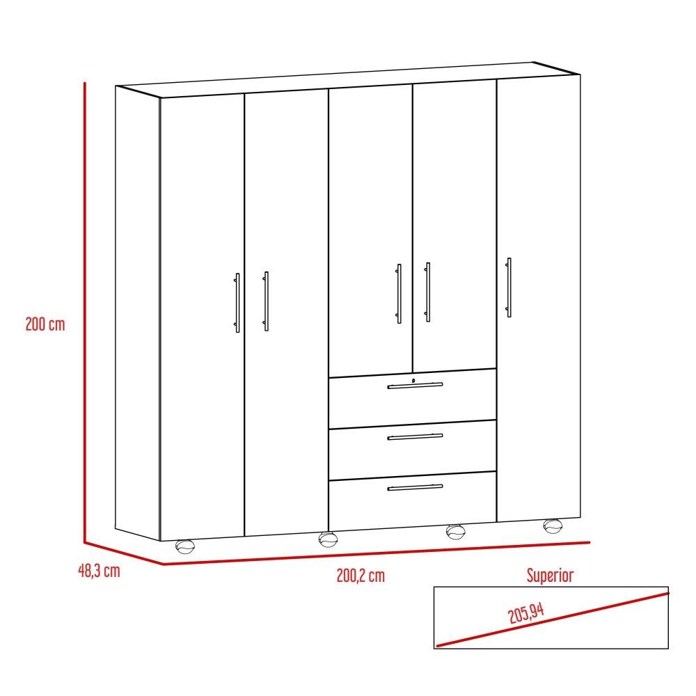 Closet Serrat Rovere 200 cm con Cinco Puertas y Tres Cajones - Closets | Bylmo