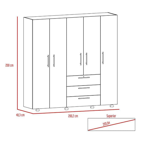 Combo Closet y Silla Bar Serrat Rovere 200 cm con Cinco Puertas y Tres Cajones - Closets | Bylmo