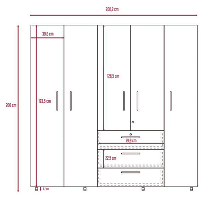 Combo Closet y Silla Bar Serrat Wengue 200 cm con Cinco Puertas y Tres Cajones - Closets | Bylmo