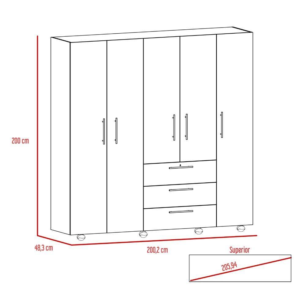 Combo Closet y Silla Bar Serrat Wengue 200 cm con Cinco Puertas y Tres Cajones - Closets | Bylmo