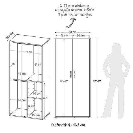 Closet Star Caramelo 80x180cm sin Cajones con 2 Entrepaños - Closets | Bylmo