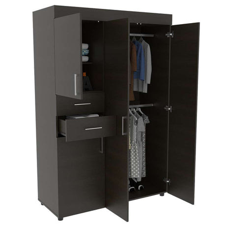 Closet Valencia Wengue 120 cm con Cuatro Puertas y Dos Cajones - Closets | Bylmo