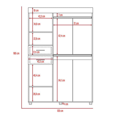 Closet Valencia Wengue 120 cm con Cuatro Puertas y Dos Cajones - Closets | Bylmo