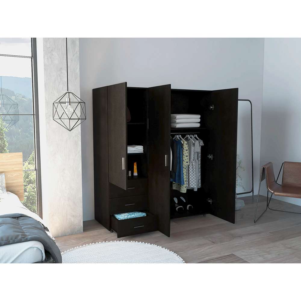 Closet Venecia Wengue 140 cm con Tres Puertas y Tres Cajones - Closets | Bylmo
