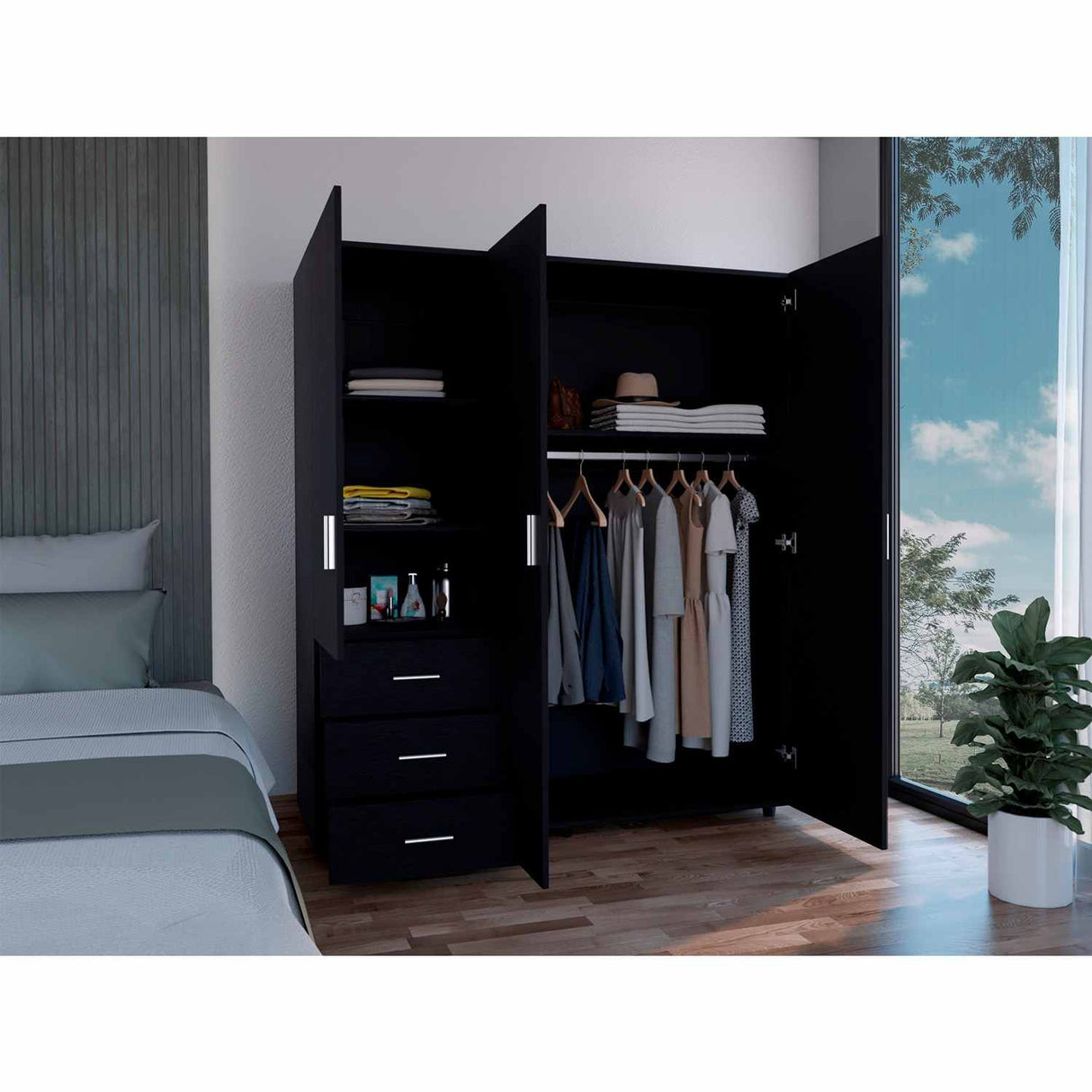 Closet Verona Wengue 140 cm con Tres Cajones y Puertas - Closets | Bylmo