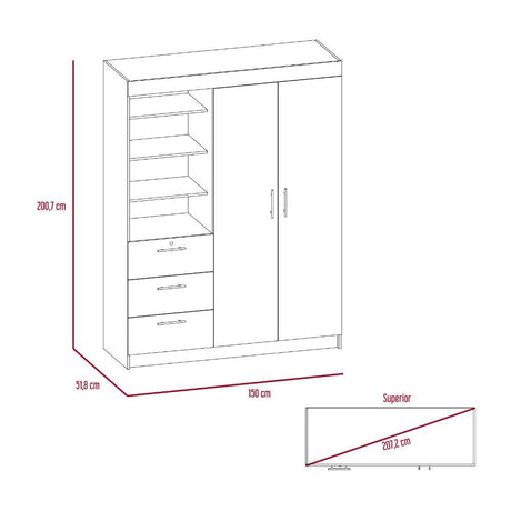 Closet Kenya Habano 150 cm con Dos Puertas y Tres Cajones - Closets | Bylmo
