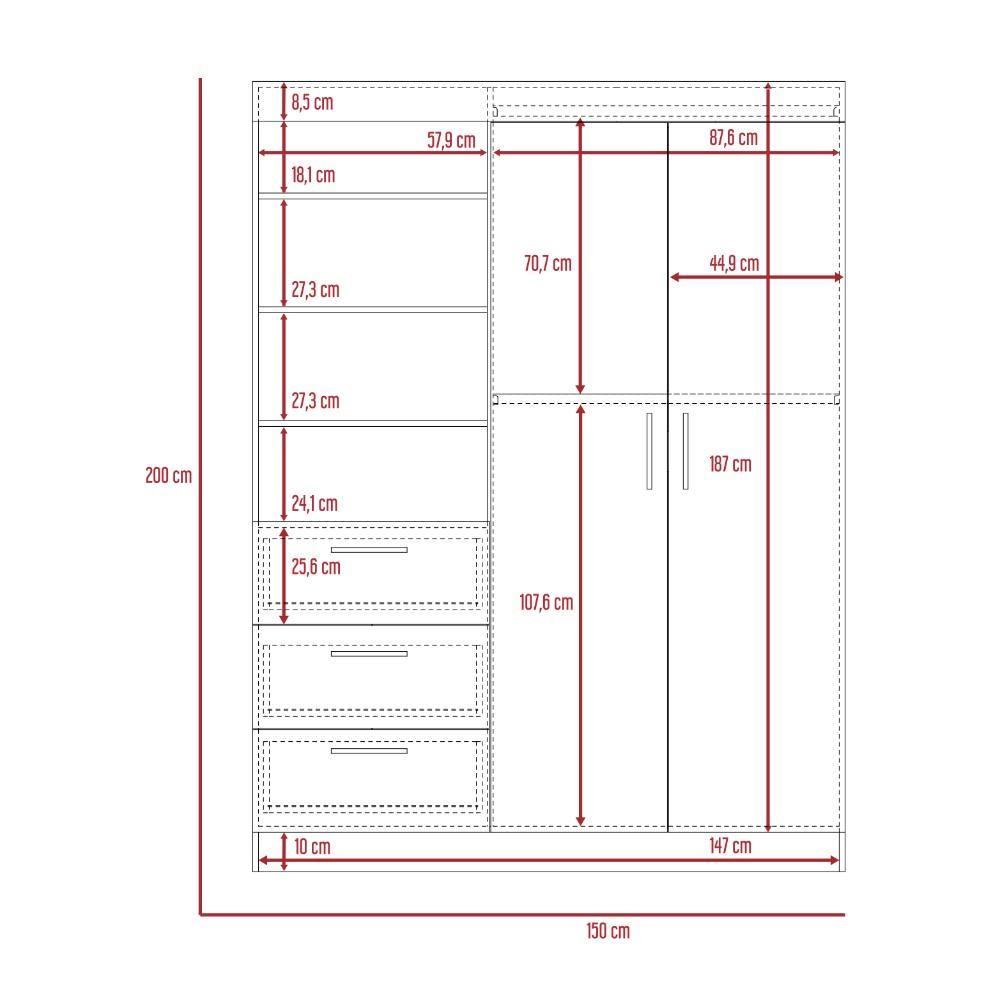 Closet Kenya Habano 150 cm con Dos Puertas y Tres Cajones - Closets | Bylmo