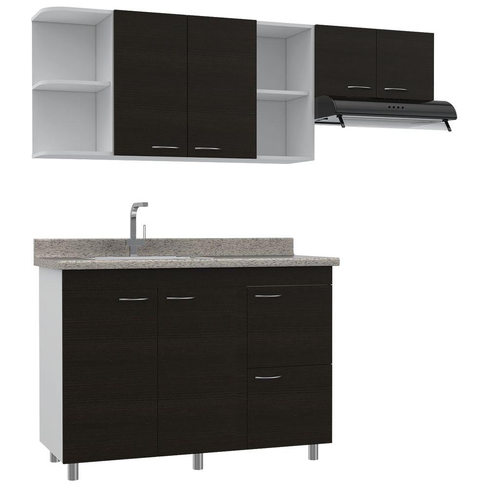 Cocina Elica Wengue y Blanco 150 cm Izquierda con Mesón - Cocinas | Bylmo