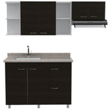 Cocina Elica Wengue y Blanco 150 cm Izquierda con Mesón - Cocinas | Bylmo