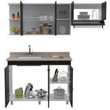 Cocina Elica Wengue y Blanco 150 cm Izquierda con Mesón - Cocinas | Bylmo