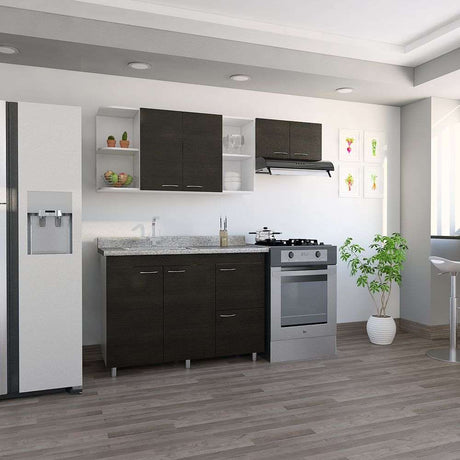 Cocina Elica Wengue y Blanco 150 cm Izquierda con Mesón - Cocinas | Bylmo