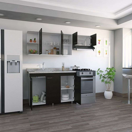 Cocina Elica Wengue y Blanco 150 cm Izquierda con Mesón - Cocinas | Bylmo