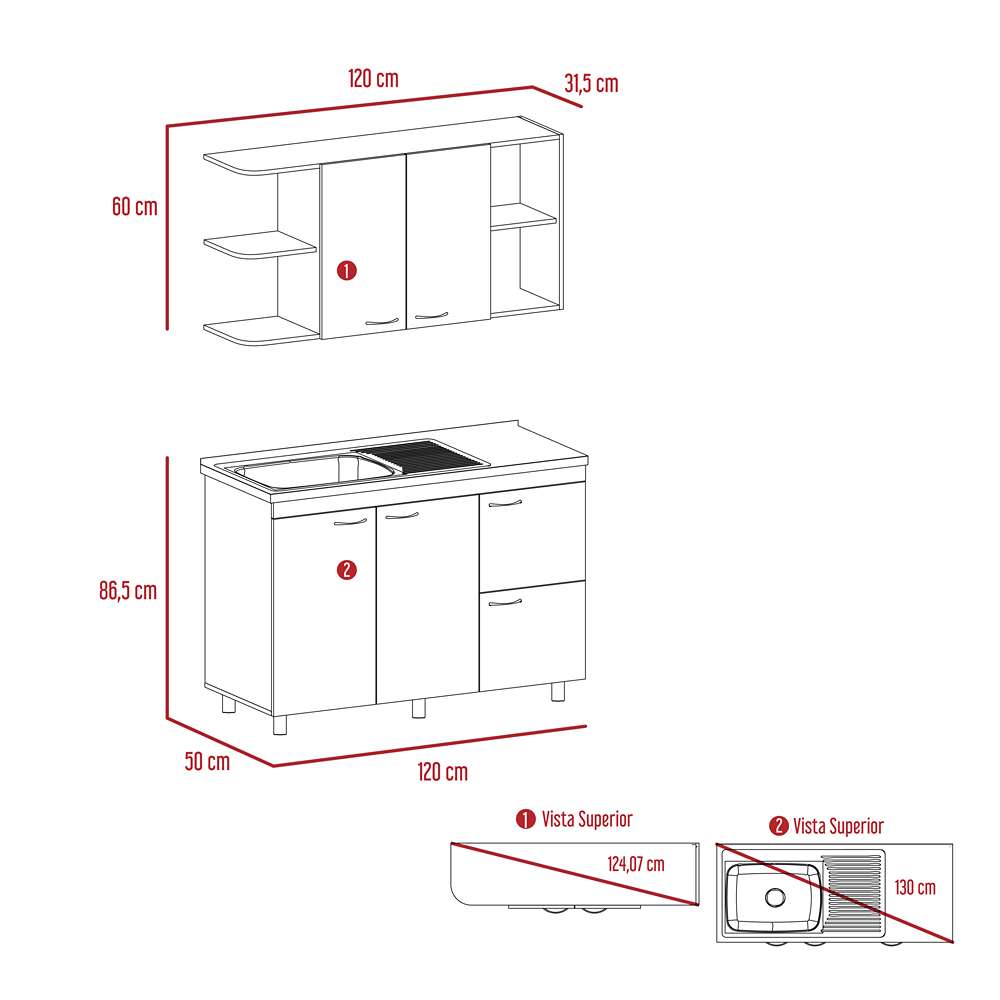Cocina Elica Macadamia 120 cm Izquierda con Mesón
