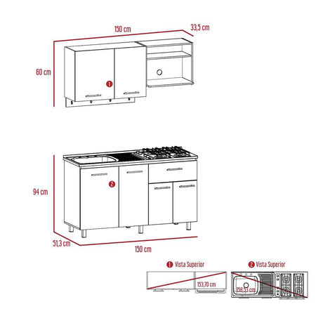 Cocina Alani Rovere 150 cm Izquierda con Mesón - Cocinas | Bylmo