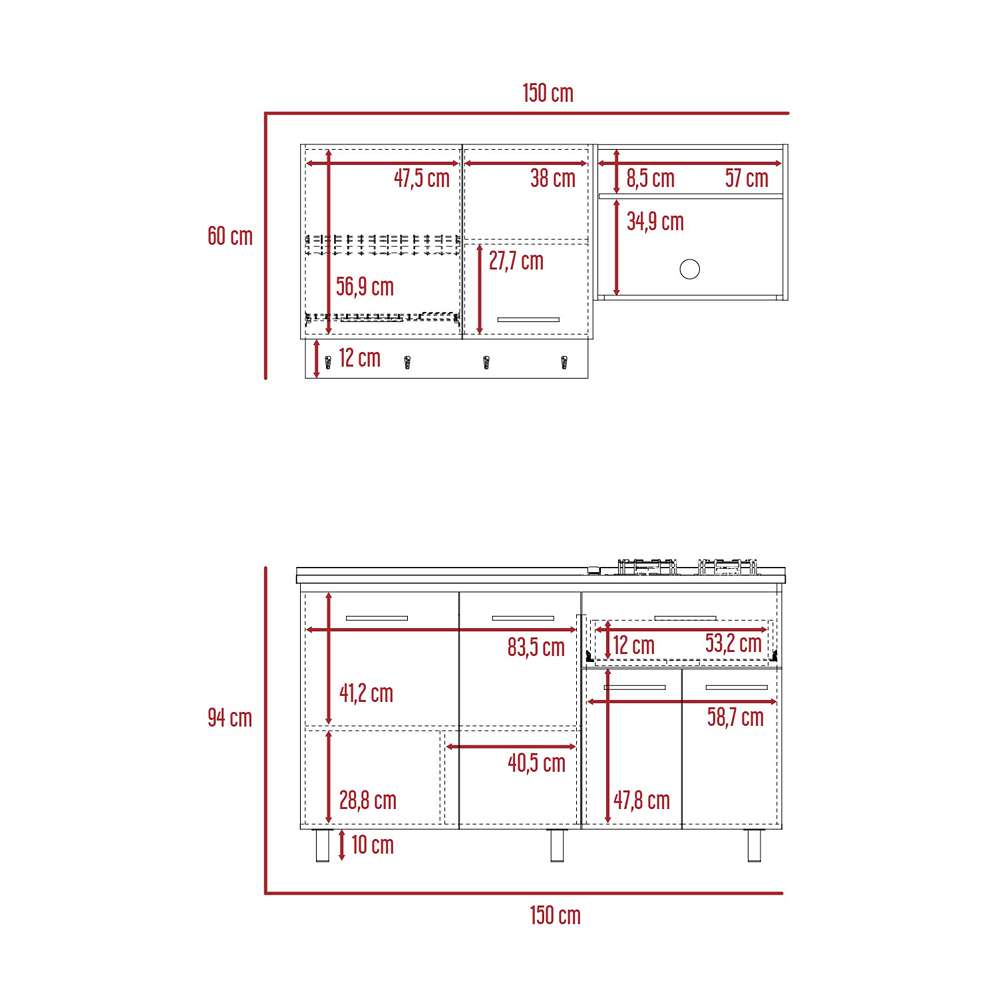 Cocina Alani Rovere 150 cm Izquierda con Mesón - Cocinas | Bylmo