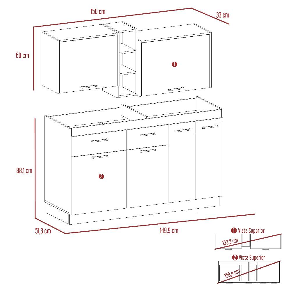 Cocina Belmira Blanco y Rovere 150 cm - Cocinas | Bylmo