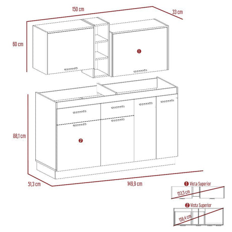 Cocina Belmira Blanco y Rovere 150 cm - Cocinas | Bylmo